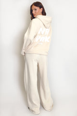 Beige New York Bubble Slogan Hooded Sweatshirt