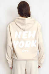 Beige New York Bubble Slogan Hooded Sweatshirt
