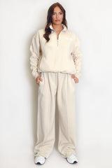 Beige San Diego Bubble Slogan Half Zip Sweatshirt