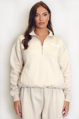 Beige San Diego Bubble Slogan Half Zip Sweatshirt