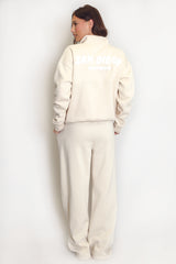 Beige San Diego Bubble Slogan Half Zip Sweatshirt