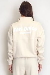 Beige San Diego Bubble Slogan Half Zip Sweatshirt
