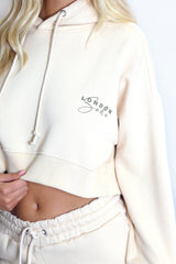 Soho London Cropped Hoodie And Mini Shorts Set In Beige