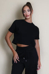 Black Basic Boxy Fit Cropped T-shirt