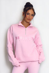 Brooklyn Half Zip Relaxed Fit Sweatshirt in Pink