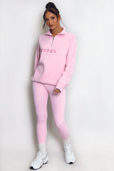 Brooklyn Half Zip Relaxed Fit Sweatshirt in Pink