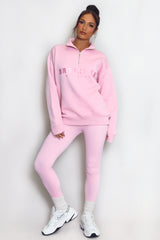 Brooklyn Half Zip Relaxed Fit Sweatshirt in Pink