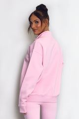 Brooklyn Half Zip Relaxed Fit Sweatshirt in Pink