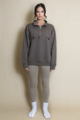 Brooklyn Half Zip Relaxed Fit Sweatshirt in Brown