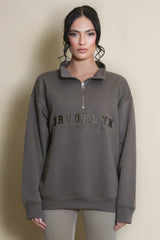 Brooklyn Half Zip Relaxed Fit Sweatshirt in Brown
