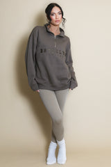 Brooklyn Half Zip Relaxed Fit Sweatshirt in Brown