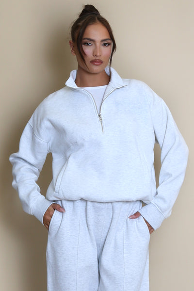 パジャマ・バスローブ House On The Hill Sweat Suit Half Zip Santa Monica Sweatshirt in Grey | ICONIC ATHLETICS