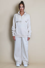Brooklyn Half Zip Relaxed Fit Sweatshirt in Beige