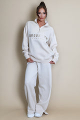 Brooklyn Half Zip Relaxed Fit Sweatshirt in Beige