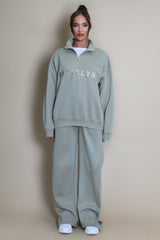 Brooklyn Half Zip Relaxed Fit Sweatshirt in Sage Green