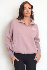 Mauve San Diego Bubble Slogan Half Zip Sweatshirt
