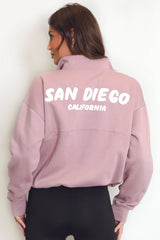 Mauve San Diego Bubble Slogan Half Zip Sweatshirt