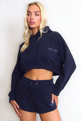 Soho London Cropped Hoodie And Mini Shorts Set In Navy