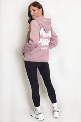 Mauve New York Bubble Slogan Hooded Sweatshirt