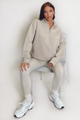 New York Embossed Zip Sweatshirt In Beige
