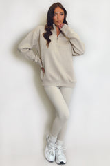 New York Embossed Zip Sweatshirt In Beige
