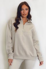 New York Embossed Zip Sweatshirt In Beige
