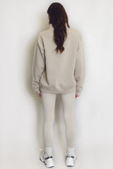 New York Embossed Zip Sweatshirt In Beige