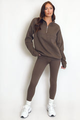 New York Embossed Zip Sweatshirt In Brown