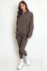New York Embossed Zip Sweatshirt In Brown