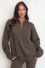 New York Embossed Zip Sweatshirt In Brown