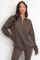 New York Embossed Zip Sweatshirt In Brown