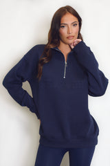 New York Embossed Zip Sweatshirt In Navy