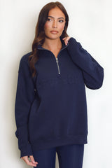 New York Embossed Zip Sweatshirt In Navy