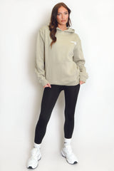 Sage Green New York Bubble Slogan Hooded Sweatshirt