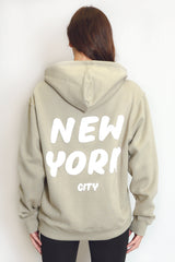 Sage Green New York Bubble Slogan Hooded Sweatshirt