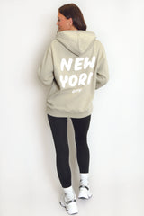 Sage Green New York Bubble Slogan Hooded Sweatshirt