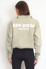Sage San Diego Bubble Slogan Half Zip Sweatshirt