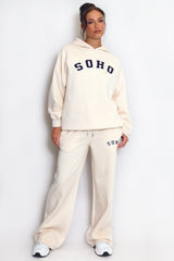 SOHO Slogan Hooded Sweatshirt in Beige