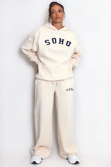 SOHO Slogan Hooded Sweatshirt in Beige