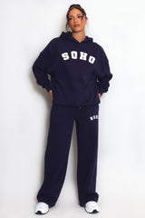 SOHO Slogan Hooded Sweatshirt in Navy