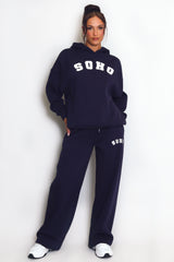 SOHO Slogan Hooded Sweatshirt in Navy