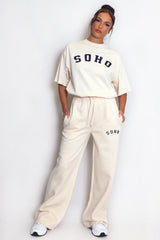 Soho Wide Leg Joggers In Beige