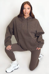 Stylist Embossed Oversized Hoodie In Brown