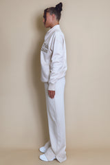 Tres Bien Half Zip Relaxed Fit Sweatshirt In Beige