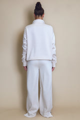 Tres Bien Half Zip Relaxed Fit Sweatshirt In Beige