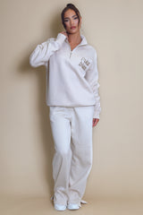Tres Bien Half Zip Relaxed Fit Sweatshirt In Beige