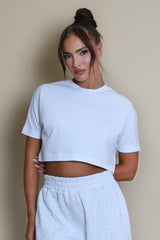 White Basic Boxy Fit Cropped T-shirt