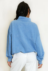Half Zip LA Sweatshirt In Blue Acid Wash