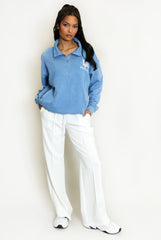 Half Zip LA Sweatshirt In Blue Acid Wash