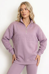 New York Embossed Zip Sweatshirt In Mauve